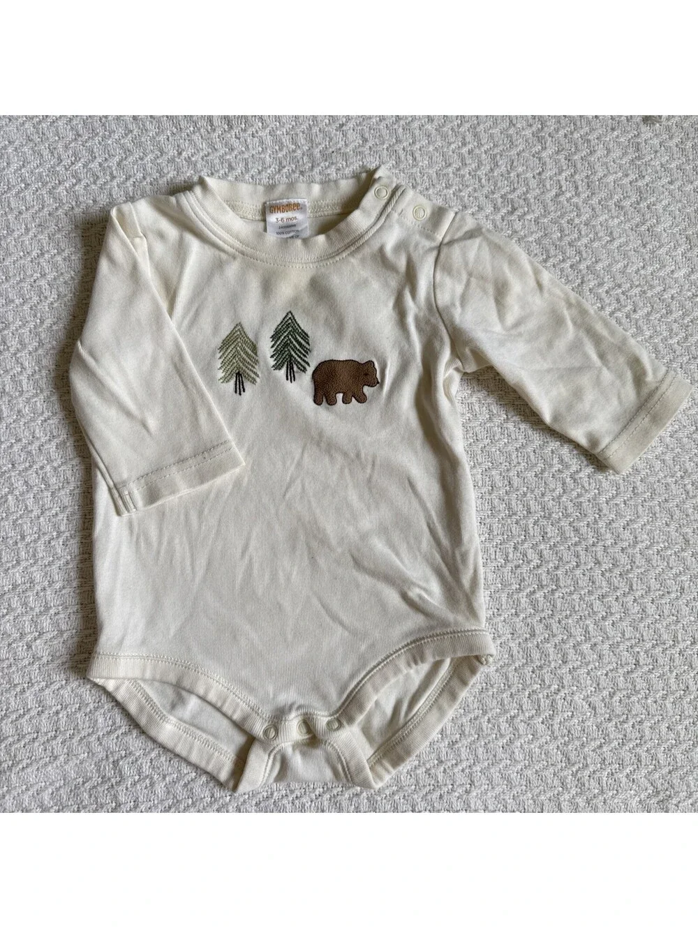 GYMBOREE Vintage Y2K 2005 Long Sleeve Gone Fishing Bear Forest Bodysuit 3-6M